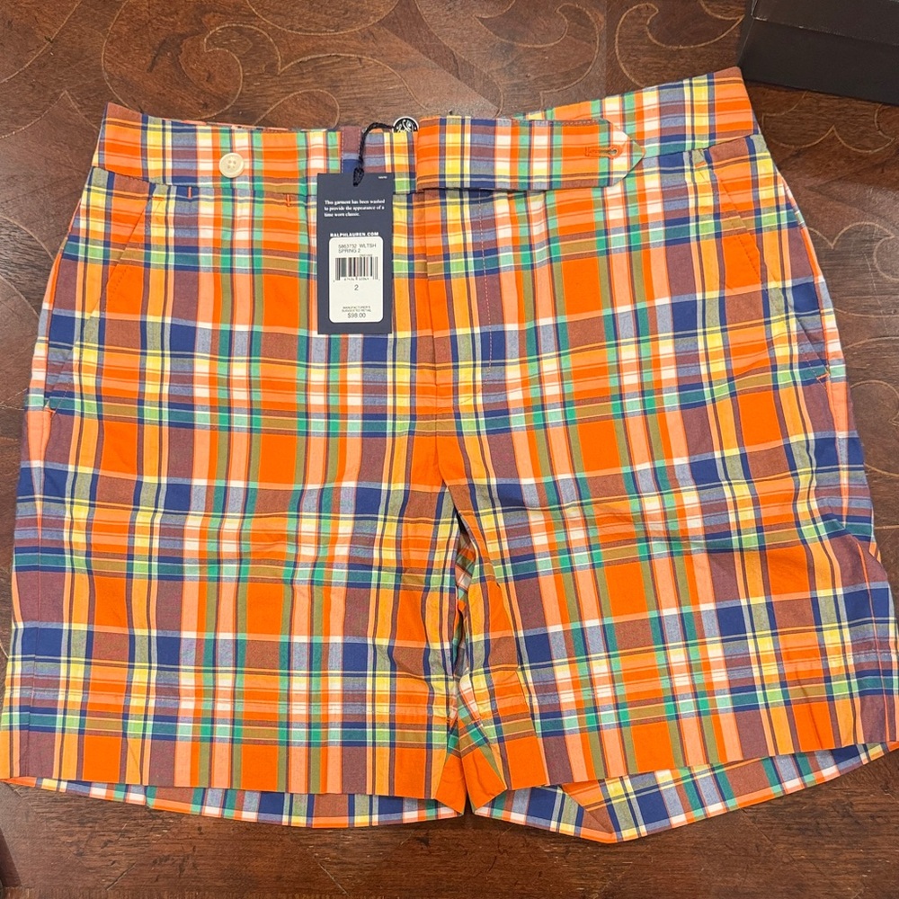 Ralph Lauren Orange Plaid Golf Shorts, size 2, new with tags